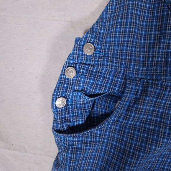 Cherokee Linen Blend Blue Plaid Shortalls Womens XL Pockets Cottagecore Overalls - Picture 11 of 16